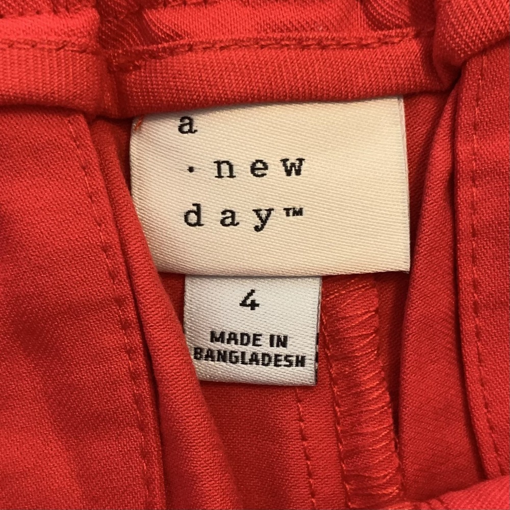 A New Day Pants Womens 4 Red Wide Leg Pleated Front High Rise Office Career - Picture 2 of 12